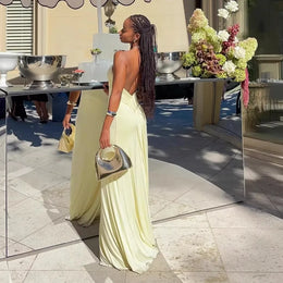Vestido Comprido Amarelo com Folhos