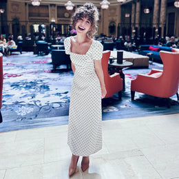 Vestido Comprido Vintage de Bolas sem Mangas