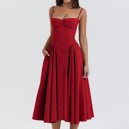 Vestido Midi Floral com Corpete — Rosa