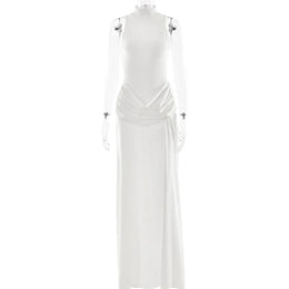 Vestido Comprido de Gola Alta com Fenda