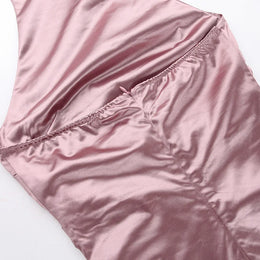 Vestido Comprido Acetinado de Gola Alta