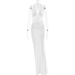 Vestido Comprido com Decote em V e Tule