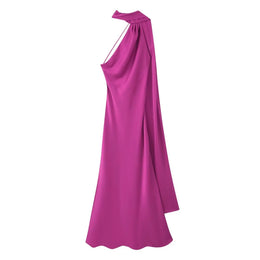 Vestido Comprido Acetinado com Costas Descobertas — Modelo Multicolorido