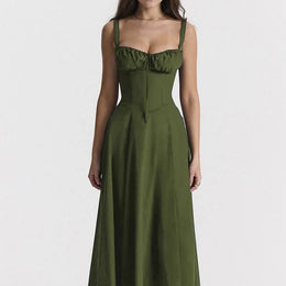 Vestido Midi Floral com Corpete e Fenda — Modelo B