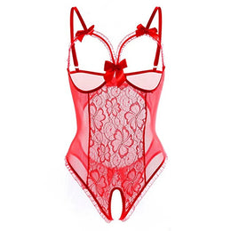 Body de Lingerie com Renda e Costas Descobertas — Vermelho