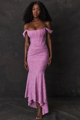Vestido Comprido sem Alças com Corpete Jacquard