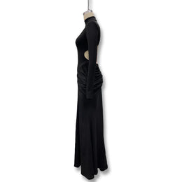 Vestido Comprido de Malha com Gola Alta e Costas Descobertas
