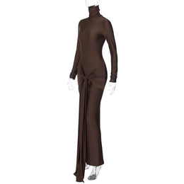 Vestido Comprido de Gola Alta com Atacadores