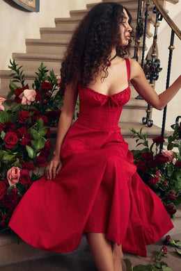 Vestido Midi Floral com Corpete e Fenda — Modelo B