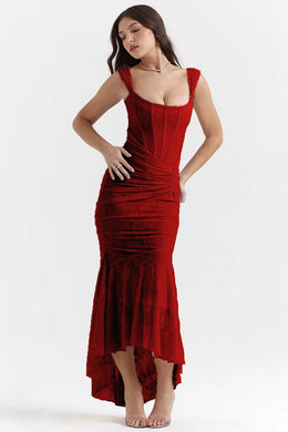 Vestido Comprido sem Alças com Corpete Jacquard