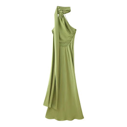 Vestido Comprido Acetinado com Costas Descobertas — Modelo Multicolorido