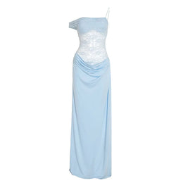 Vestido Comprido de Um Ombro com Renda