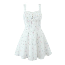 Vestido Curto com Corpete de Renda e Botões