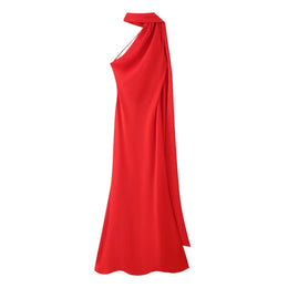 Vestido Comprido Acetinado com Costas Descobertas — Modelo Multicolorido