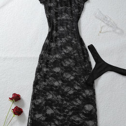 Vestido Longo com Renda e Decote em V