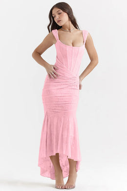 Vestido Comprido sem Alças com Corpete Jacquard