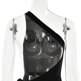 Vestido Comprido de Um Ombro com Costas Descobertas