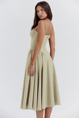 Vestido Midi Floral com Corpete — Rosa