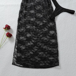 Vestido Longo com Renda e Decote em V