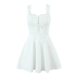 Vestido Curto com Corpete de Renda e Botões