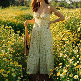 Vestido Midi Floral com Corpete e Fenda — Modelo A