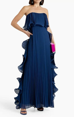 Vestido Comprido sem Alças com Folhos