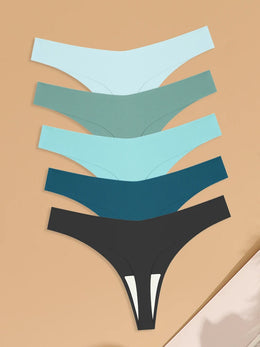 Kit de 5 Tangas em V de Seda Gelo Lisa