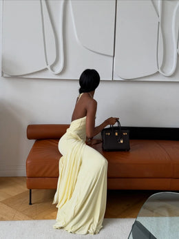 Vestido Comprido Amarelo com Folhos