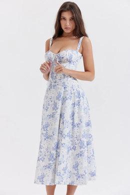 Vestido Midi Floral com Corpete e Fenda — Modelo B