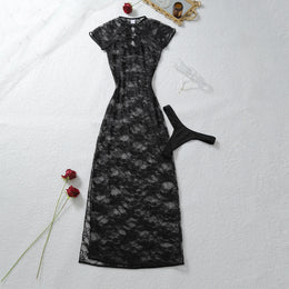 Vestido Longo com Renda e Decote em V