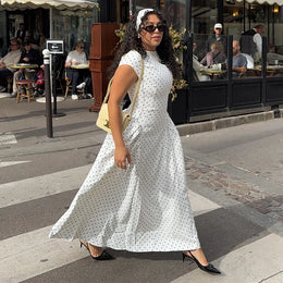 Vestido Comprido Vintage de Bolas sem Mangas