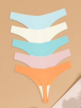 Kit de 5 Tangas em V de Seda Gelo Lisa