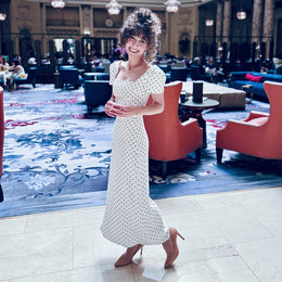 Vestido Comprido Vintage de Bolas sem Mangas