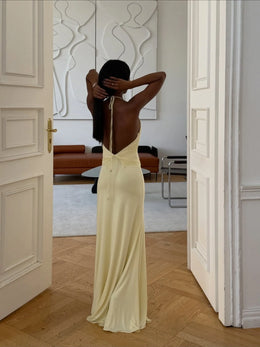 Vestido Comprido Amarelo com Folhos