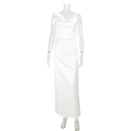 Vestido Comprido Acetinado com Costas Descobertas — Branco