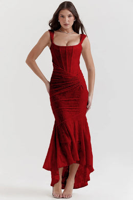 Vestido Comprido sem Alças com Corpete Jacquard