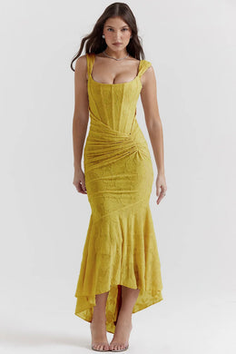 Vestido Comprido sem Alças com Corpete Jacquard