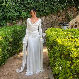 Vestido Comprido de Manga Comprida com Renda