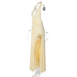 Vestido Comprido com Decote em V e Franzidos
