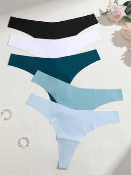 Kit de 5 Tangas em V de Seda Gelo Lisa