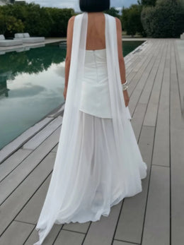 Vestido Comprido sem Alças com Tule