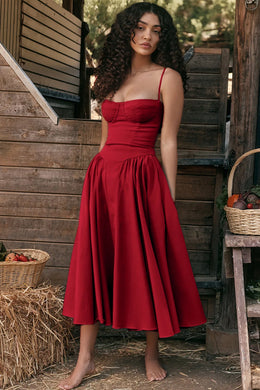 Vestido Midi Floral de Cintura Alta — Modelo A