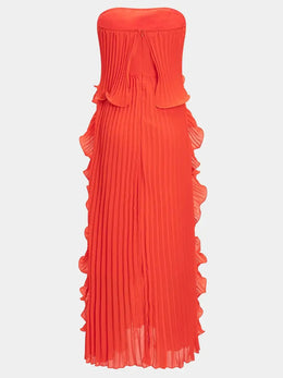 Vestido Comprido sem Alças com Folhos