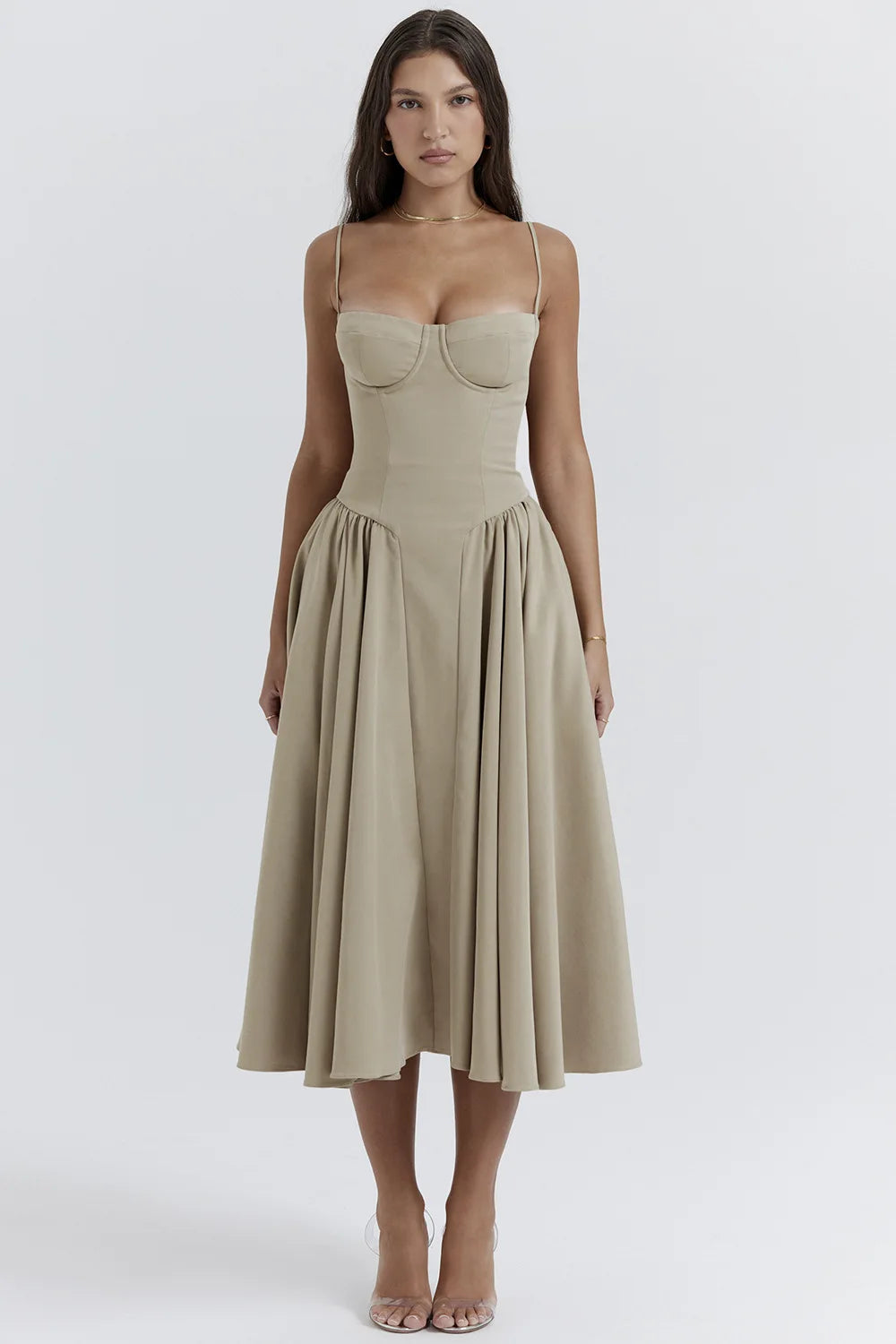 Vestido Midi Floral de Cintura Alta — Modelo A