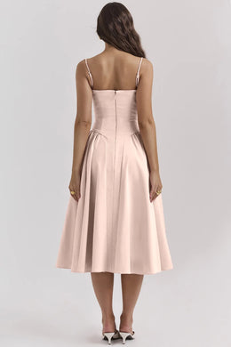 Vestido Midi Floral com Corpete — Rosa
