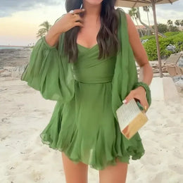 Vestido Curto Leopardo com Folhos e Cinto