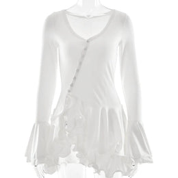 Vestido Curto com Folhos e Mangas Amplas
