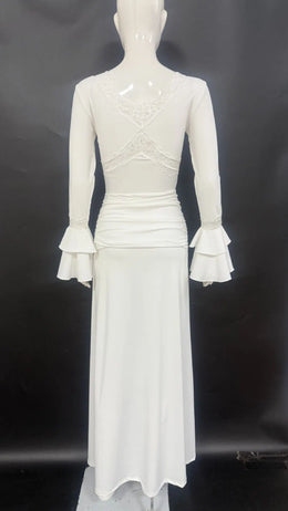 Vestido Comprido de Manga Comprida com Renda