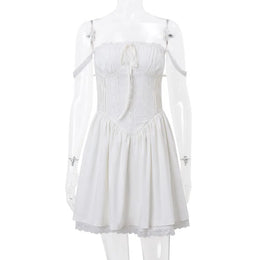 Vestido Curto Branco com Corpete de Renda