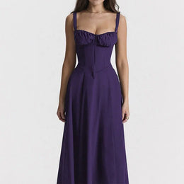 Vestido Midi Floral com Corpete e Fenda — Modelo B